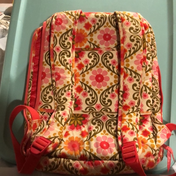 Vera Bradley Large Travel Laptop Backpack Pink/Orange - Picture 2 of 5